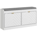 White Flip-Drawer Shoe Storage Bench, Single Seat, 8 Pairs