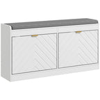 White Flip-Drawer Shoe Storage Bench, Single Seat, 8 Pairs