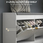 White Flip-Drawer Shoe Storage Bench, Single Seat, 8 Pairs