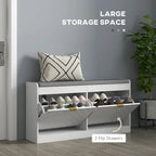 White Flip-Drawer Shoe Storage Bench, Single Seat, 8 Pairs