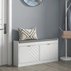 White Flip-Drawer Shoe Storage Bench, Single Seat, 8 Pairs