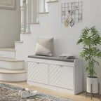 White Flip-Drawer Shoe Storage Bench, Single Seat, 8 Pairs