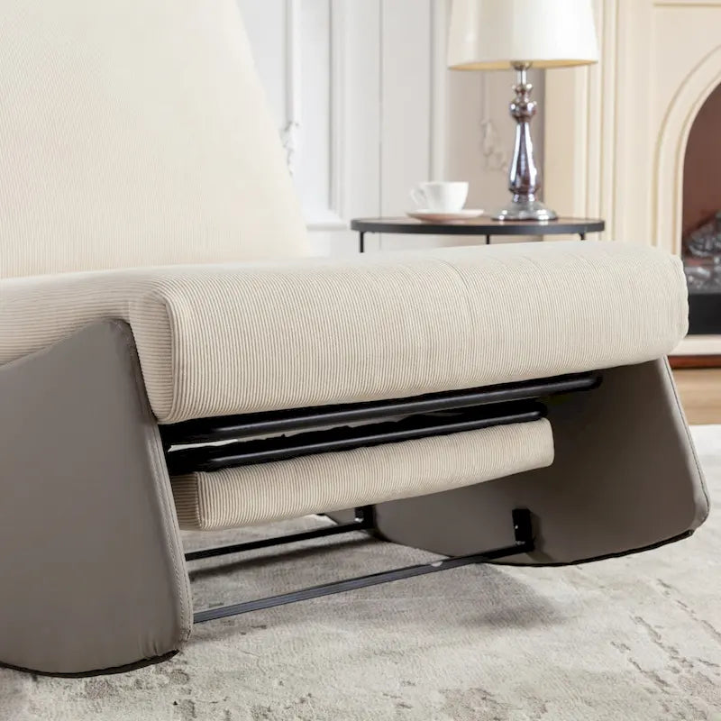 Gray & Beige / Orange & Beige Corduroy Rocking Recliner with Footrest, Single Seat