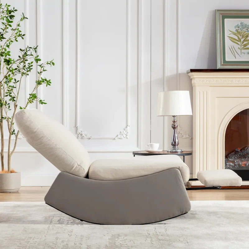 Gray & Beige / Orange & Beige Corduroy Rocking Recliner with Footrest, Single Seat