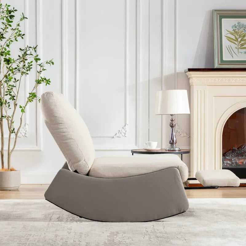 Gray & Beige / Orange & Beige Corduroy Rocking Recliner with Footrest, Single Seat