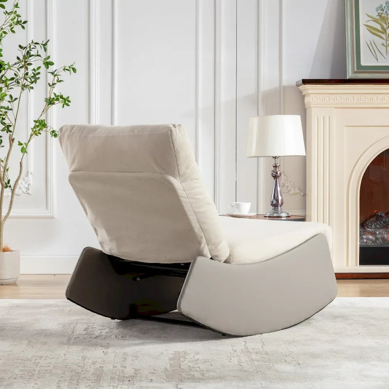 Gray & Beige / Orange & Beige Corduroy Rocking Recliner with Footrest, Single Seat