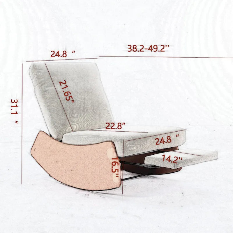 Gray & Beige / Orange & Beige Corduroy Rocking Recliner with Footrest, Single Seat