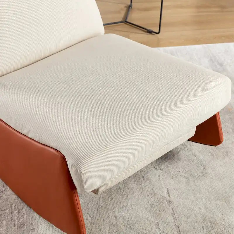 Gray & Beige / Orange & Beige Corduroy Rocking Recliner with Footrest, Single Seat