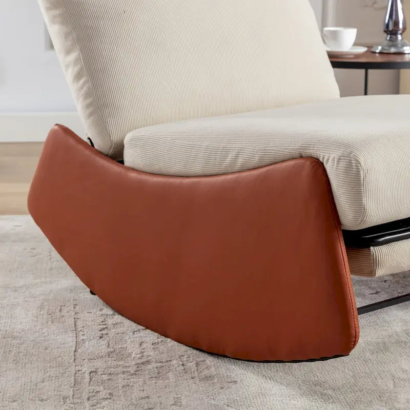 Gray & Beige / Orange & Beige Corduroy Rocking Recliner with Footrest, Single Seat