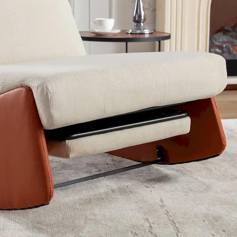Gray & Beige / Orange & Beige Corduroy Rocking Recliner with Footrest, Single Seat