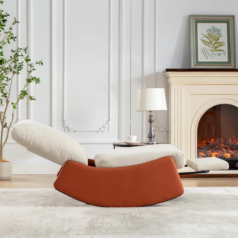 Gray & Beige / Orange & Beige Corduroy Rocking Recliner with Footrest, Single Seat