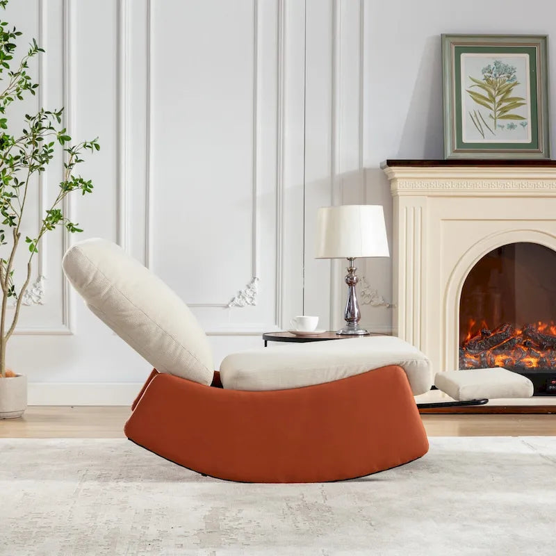 Gray & Beige / Orange & Beige Corduroy Rocking Recliner with Footrest, Single Seat