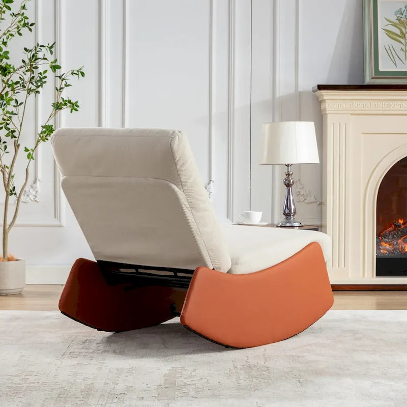 Gray & Beige / Orange & Beige Corduroy Rocking Recliner with Footrest, Single Seat