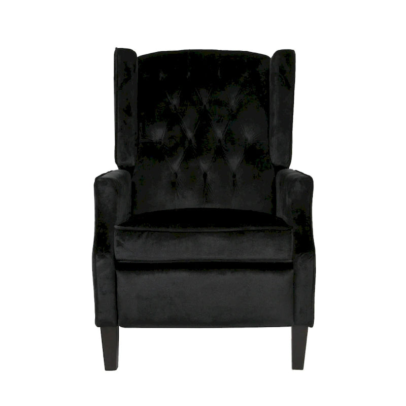 Black Velvet Wingback Pushback Recliner, Single Seat