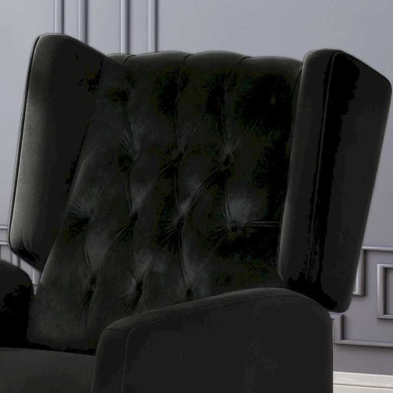 Black Velvet Wingback Pushback Recliner, Single Seat