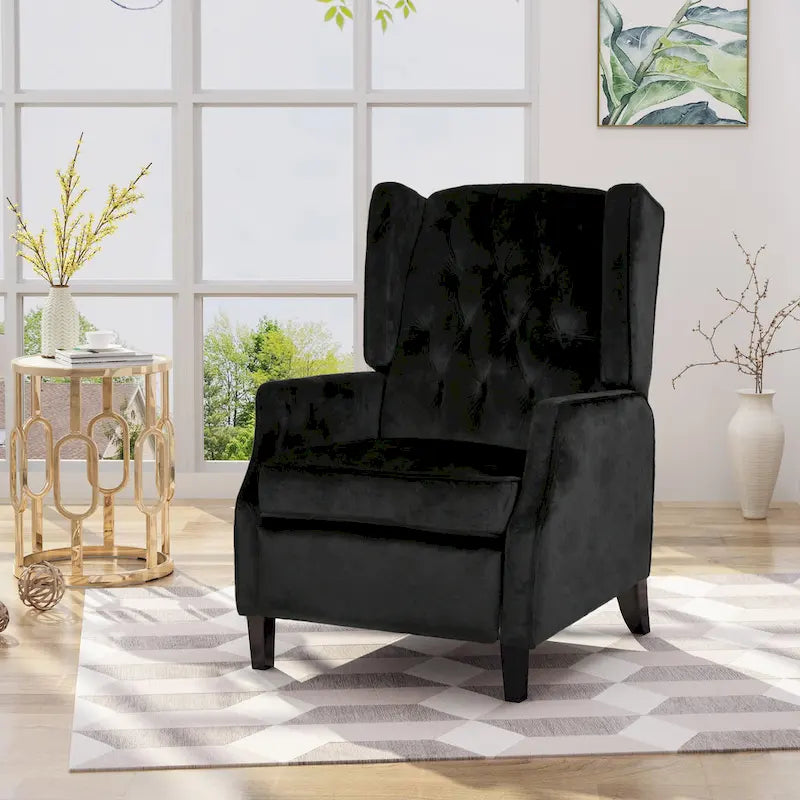 Black Velvet Wingback Pushback Recliner, Single Seat