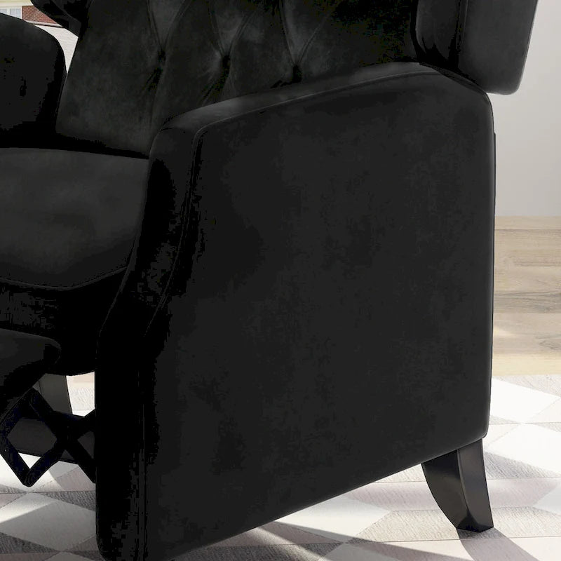 Black Velvet Wingback Pushback Recliner, Single Seat