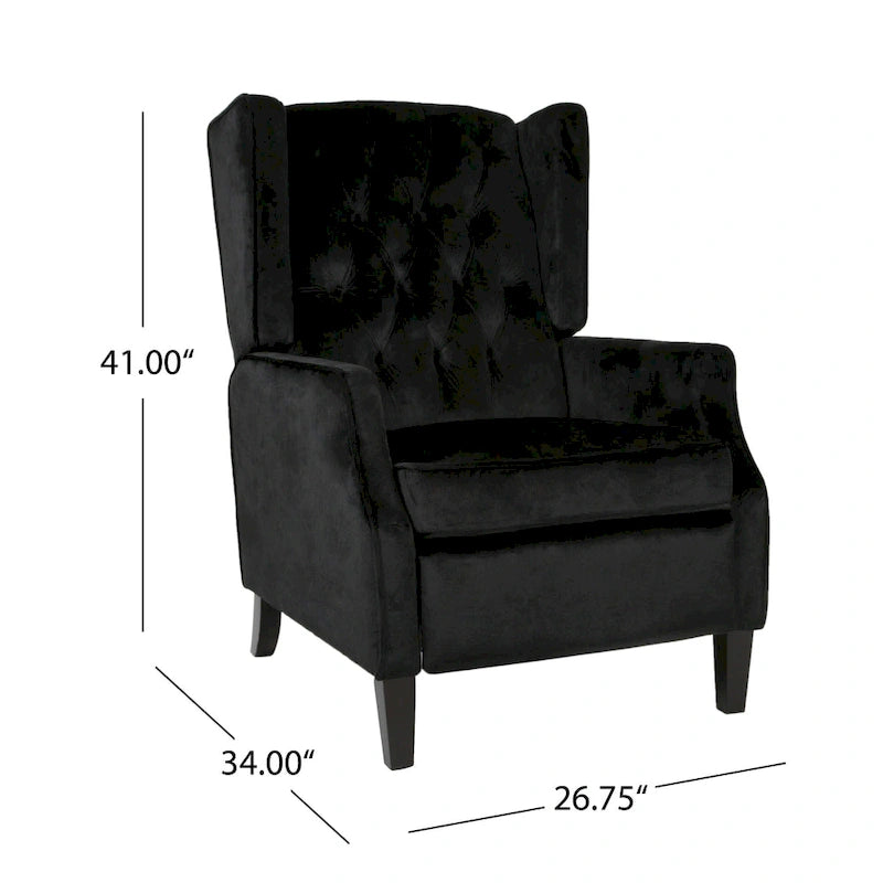 Black Velvet Wingback Pushback Recliner, Single Seat