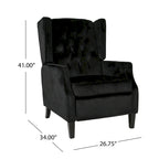 Black Velvet Wingback Pushback Recliner, Single Seat