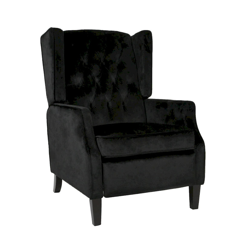 Black Velvet Wingback Pushback Recliner, Single Seat