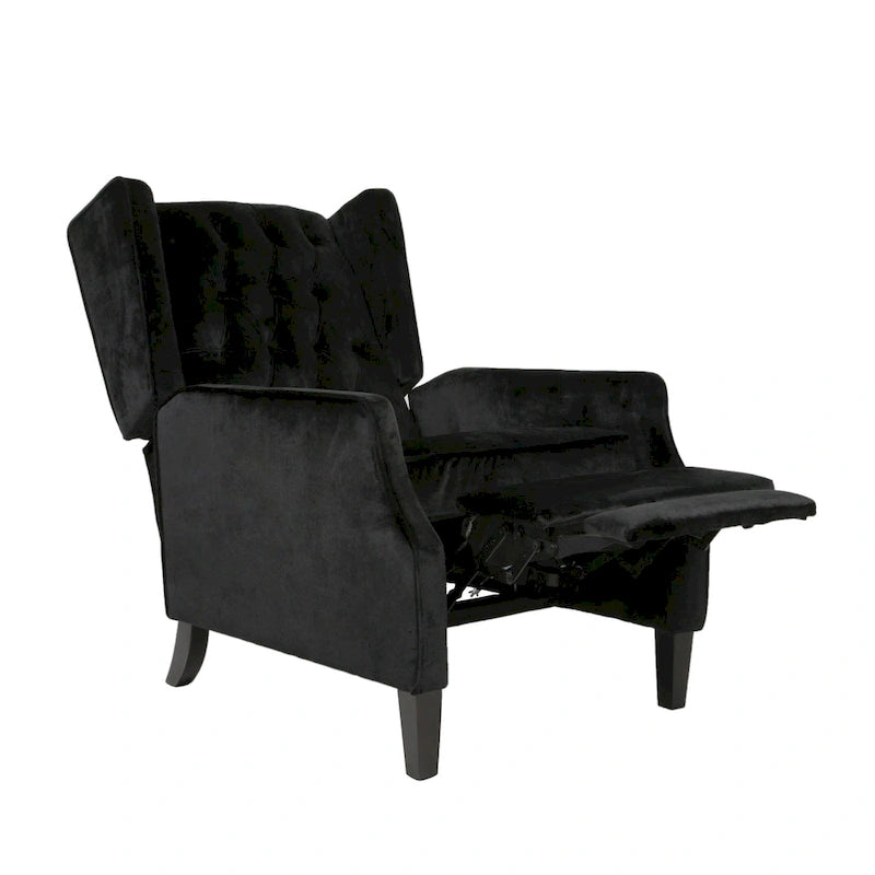 Black Velvet Wingback Pushback Recliner, Single Seat