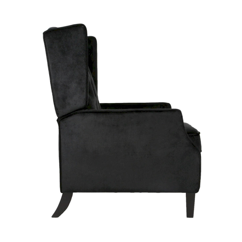 Black Velvet Wingback Pushback Recliner, Single Seat