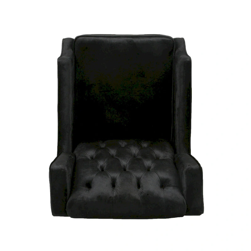 Black Velvet Wingback Pushback Recliner, Single Seat