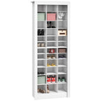 White Tall Narrow Shoe Cabinet with Open Cubes, 36 Pairs