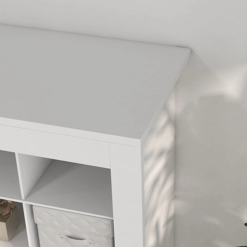 White Tall Narrow Shoe Cabinet with Open Cubes, 36 Pairs