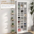 White Tall Narrow Shoe Cabinet with Open Cubes, 36 Pairs
