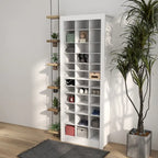 White Tall Narrow Shoe Cabinet with Open Cubes, 36 Pairs