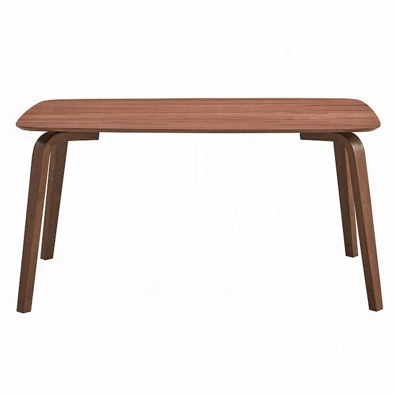 Walnut Brown Rectangular Dining Table, Tapered Bent Legs, Seats 6, 59"