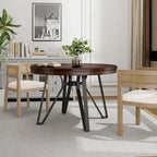 Brown Round Dining Table with Metal Base, Seats 4