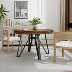 Brown Round Dining Table with Metal Base, Seats 4