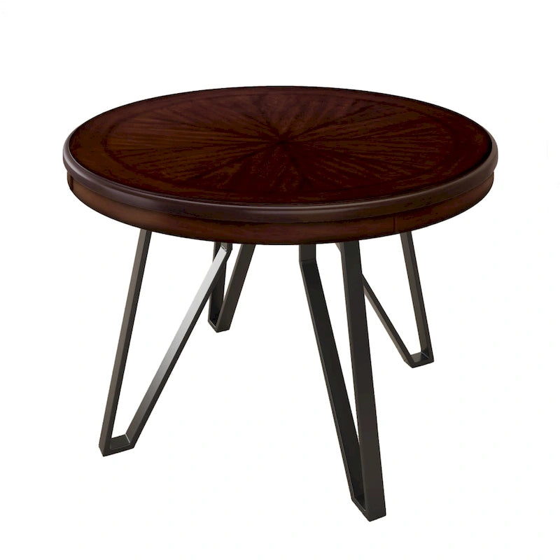 Brown Round Dining Table with Metal Base, Seats 4