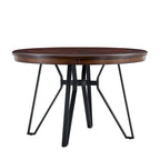 Brown Round Dining Table with Metal Base, Seats 4