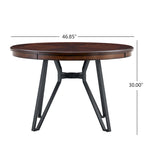 Brown Round Dining Table with Metal Base, Seats 4