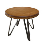 Brown Round Dining Table with Metal Base, Seats 4