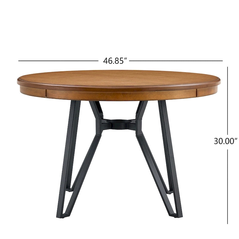 Brown Round Dining Table with Metal Base, Seats 4