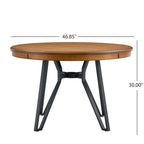 Brown Round Dining Table with Metal Base, Seats 4