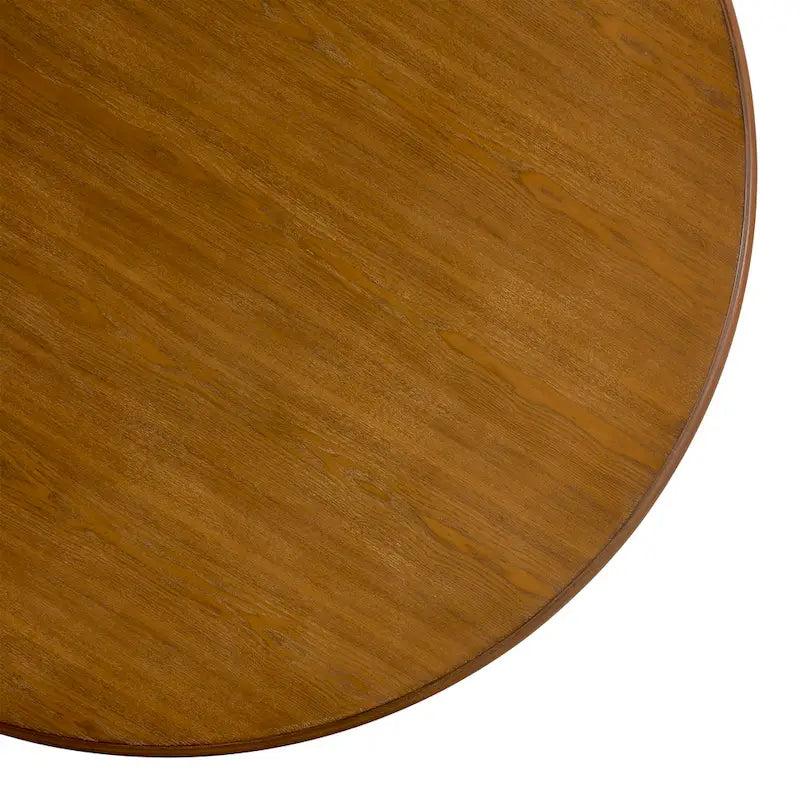 Brown Round Dining Table with Metal Base, Seats 4