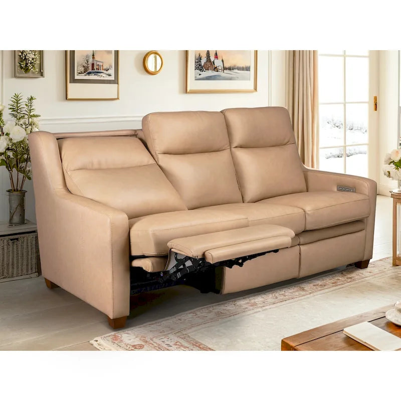 Power Reclining 3-Seat Sofa – Top Grain Leather, Almond / Charcoal / Camel