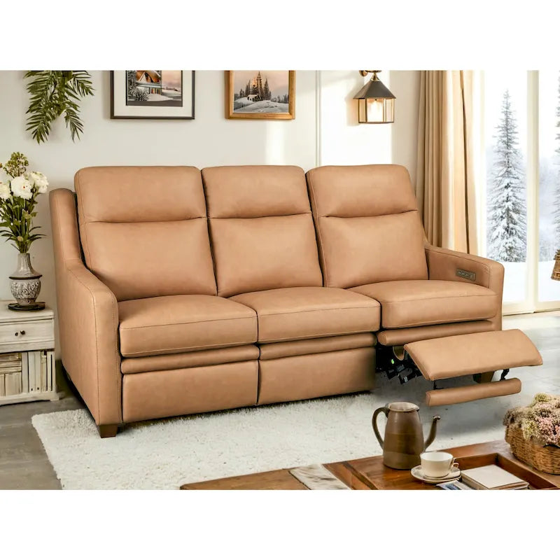 Canapé inclinable 3 places – Cuir pleine fleur, Amande / Anthracite / Caramel
