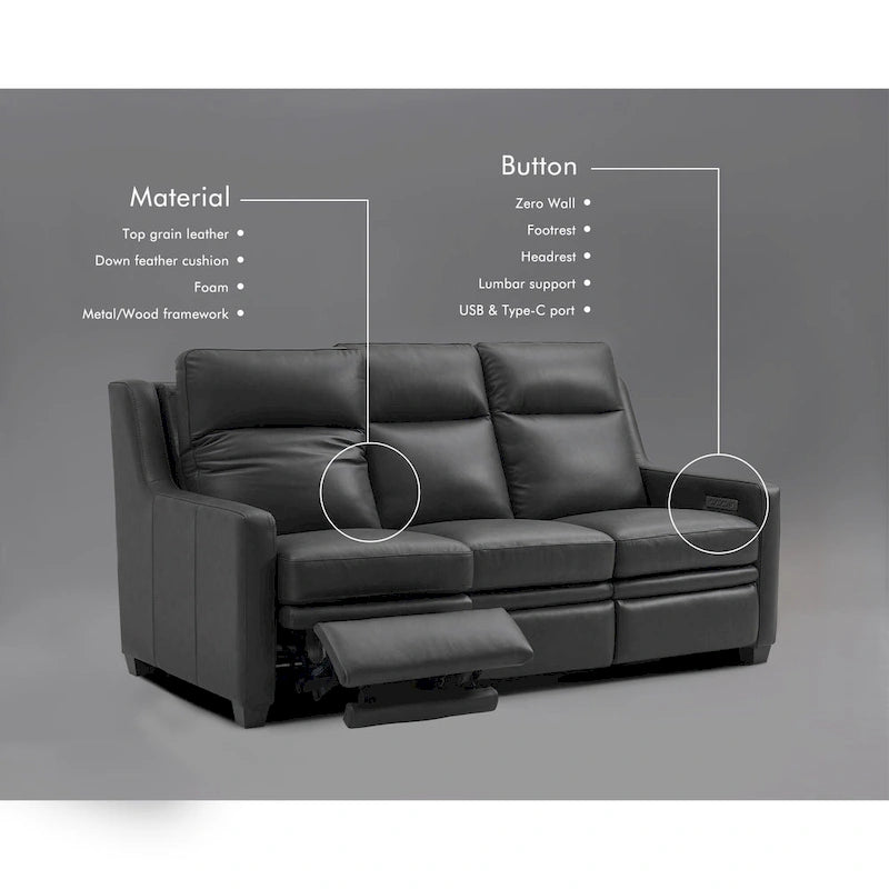 Power Reclining 3-Seat Sofa – Top Grain Leather, Almond / Charcoal / Camel