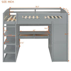 Full Size Loft Bed with Desk, Wardrobe, Drawers & Shelves – Gray / White, 1-Person