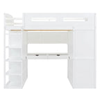 Full Size Loft Bed with Desk, Wardrobe, Drawers & Shelves – Gray / White, 1-Person