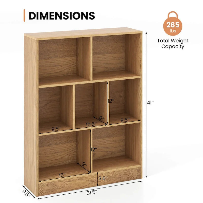 White/Brown 7-Cube Kids Toy Storage Organizer Bookcase, 1-Person Assembly