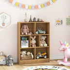 White/Brown 7-Cube Kids Toy Storage Organizer Bookcase, 1-Person Assembly