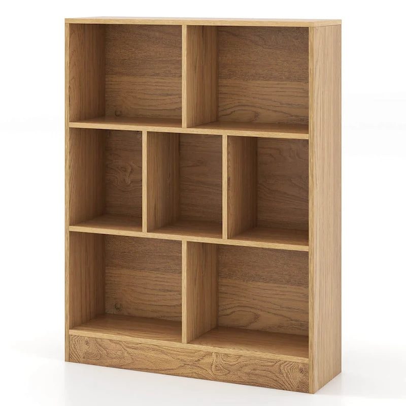 White/Brown 7-Cube Kids Toy Storage Organizer Bookcase, 1-Person Assembly