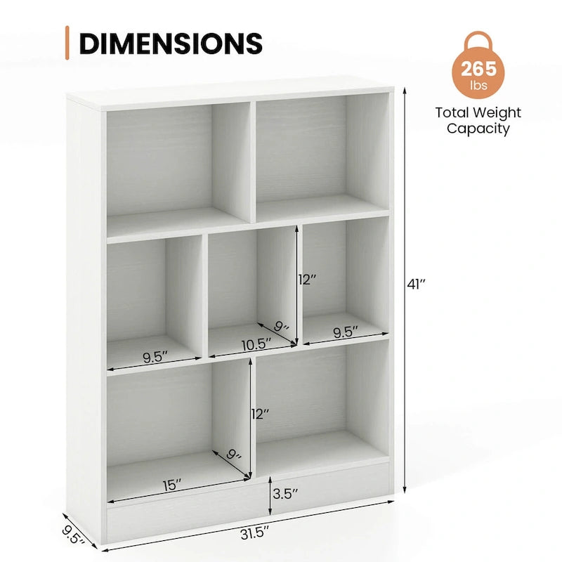 White/Brown 7-Cube Kids Toy Storage Organizer Bookcase, 1-Person Assembly
